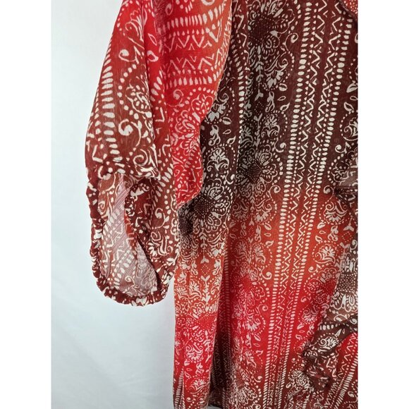 Catherines Women's Top Plus Size 3X Orange Sheer 3/4 Sleeve Ruffle Shirt Blouse - Picture 7 of 10